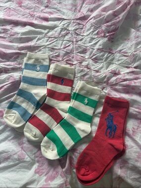 Polo by Ralph Lauren Striped Crew Sock Set in Blue, Red, Green and Solid Red